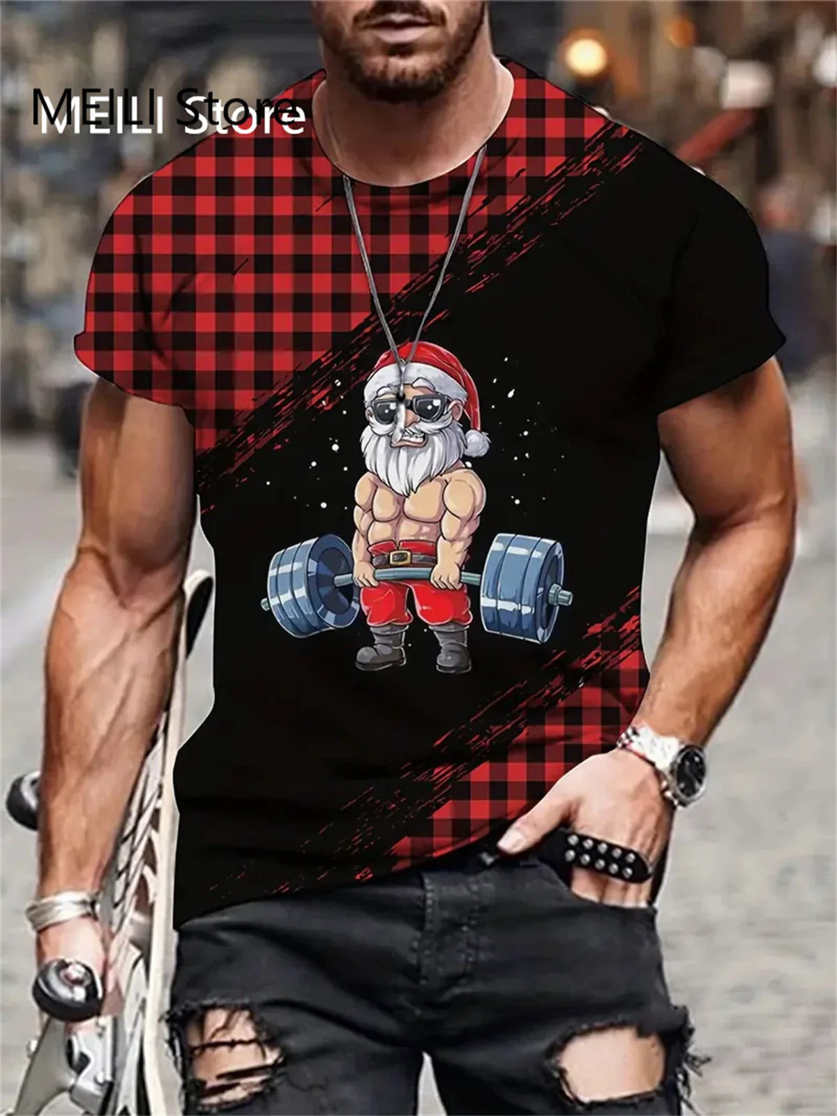Santa’s Outlaw 3D Christmas Graphic T-Shirt – Holiday Havoc Edition