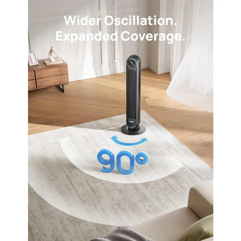 Dreo Tower Fan for Bedroom, 25ft/s Velocity 28dB Quiet Floor Fan, 90° Oscillating Fans for Indoors with 4 Speeds, 4 Modes