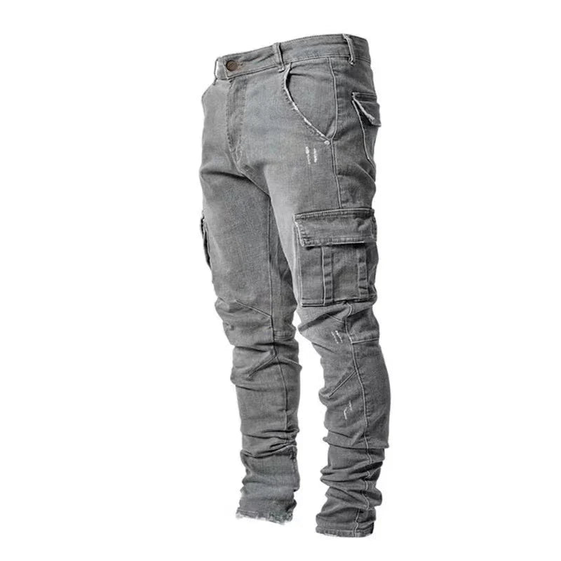 DENIM RAID: Men’s Galactic Street Cargo Jeans – Slim Fit Tactical Star Rebel Wash Edition