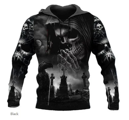 Men's 3D Skull Hoodie Sweatshirt – Skull Head Print Pullover for Autumn Fashion