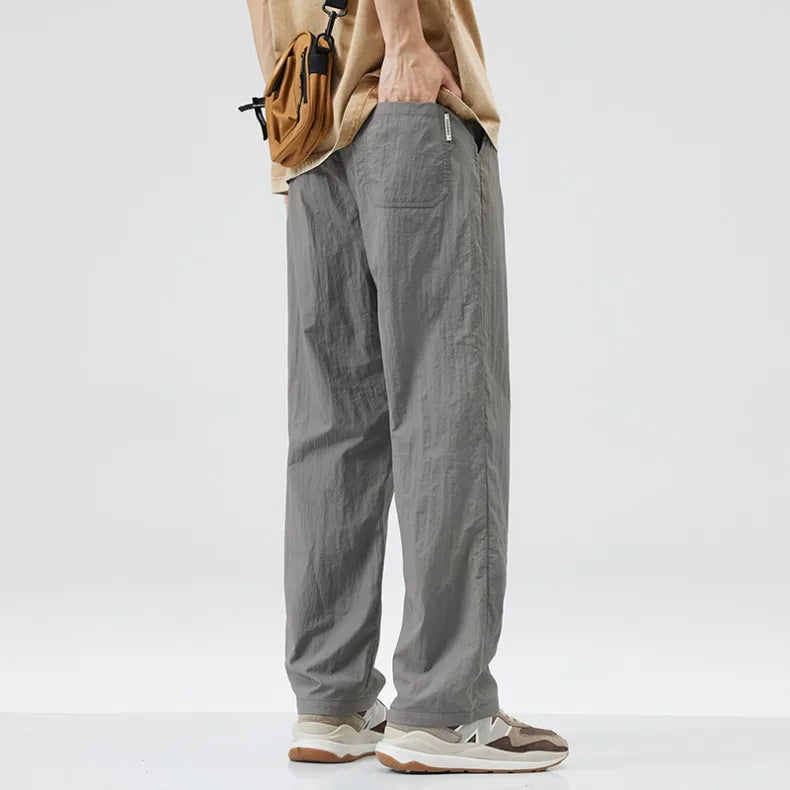 KUBRO Ice Silk Men’s Summer Power Pants – Breathable Black & Gray Business Casual Straight-Leg Sweatpants