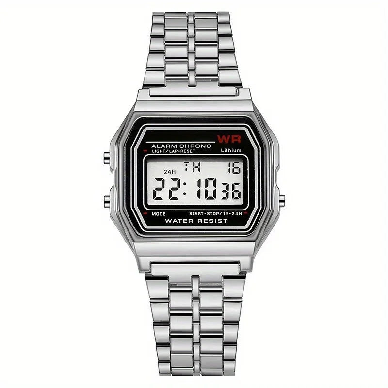 TickTock Vintage LED Digital Steel Strap Watch with Stopwatch, Alarm & Backlight for Men & Women