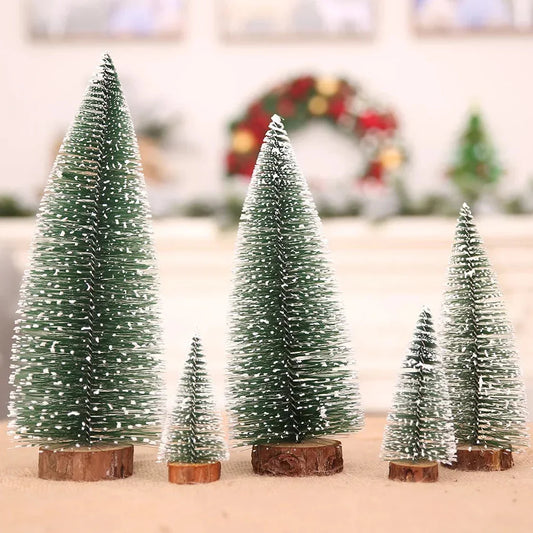 Snow-Kissed Mini Pine — Desktop Christmas Tree with Natural Wood Base (10–40 cm), Cozy Winter Decor for Home, Office & Parties
