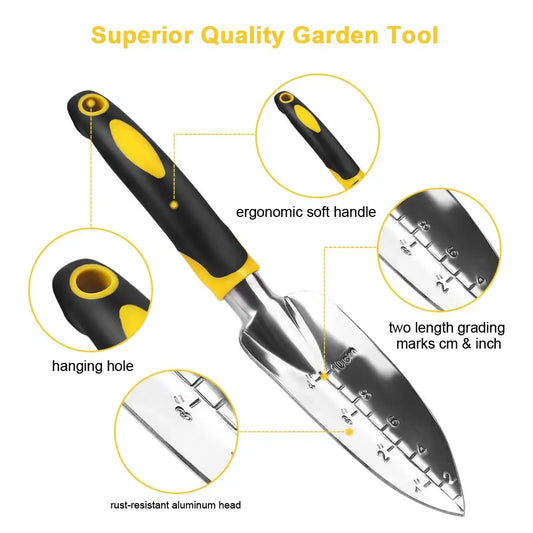 SKEYO “Dirt Ritual” 4-in-1 Heavy-Duty Garden Tool Set — Ergonomic Trowel, Transplant Shovel, Cultivator Rake & Weeder with Gloves for Landscaping, Bonsai & Backyard Combat