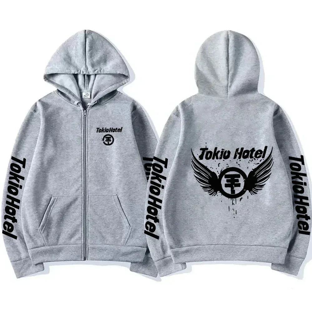 Tokio Hotel Hoodie – Unisex Harajuku Zip Up Jacket, Oversized Streetwear Sweatshirt, Fashionable Long Sleeve Zipper Hoodie for Men & Women