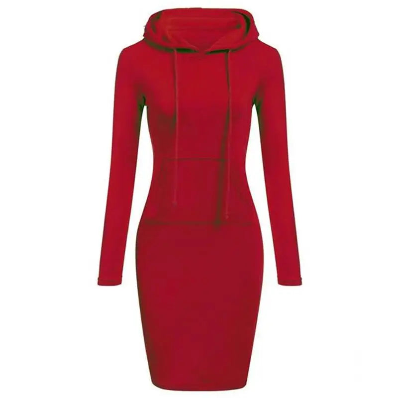 Women's Casual Hooded Sweatshirt Dress with Pockets – Long Sleeve Knee-Length Pullover