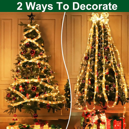 THOOBO! GlowRibbon Fairy Lights — 3m/5m Christmas Bow String Lights for Trees, Mantels & DIY Décor (Battery Powered) ✨