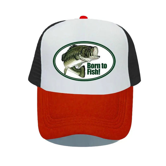 Born To Fish Round Oval Printing Mesh Soft Dad Hat – Big Mouth Bass Fishing Fans Snapback Cap