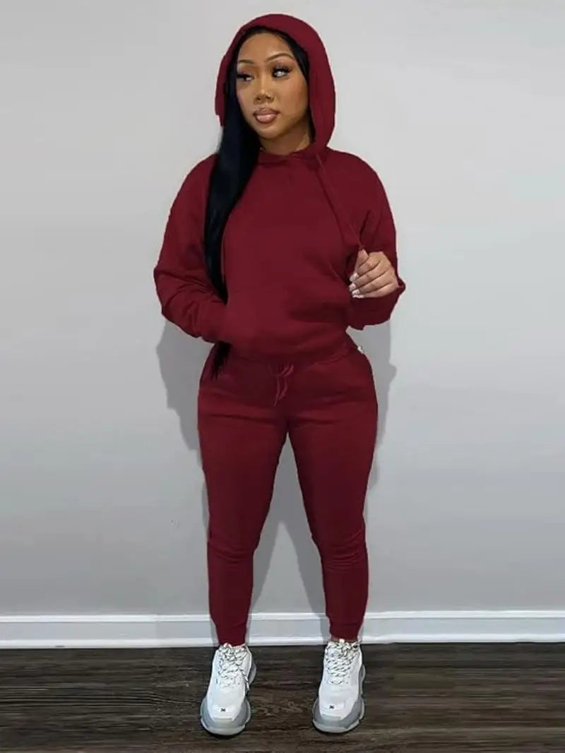 Women's Two-Piece Sweatsuit Set – Long Sleeve Hoodie Top and Jogger Pants Casual Tracksuit for Autumn & Winter