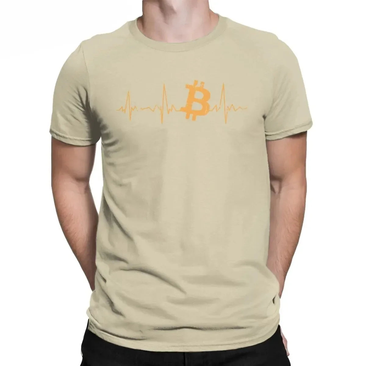 Bitcoin Heartbeat Graphic Rock Tshirt Men Cotton Crewneck Crypto Streetwear