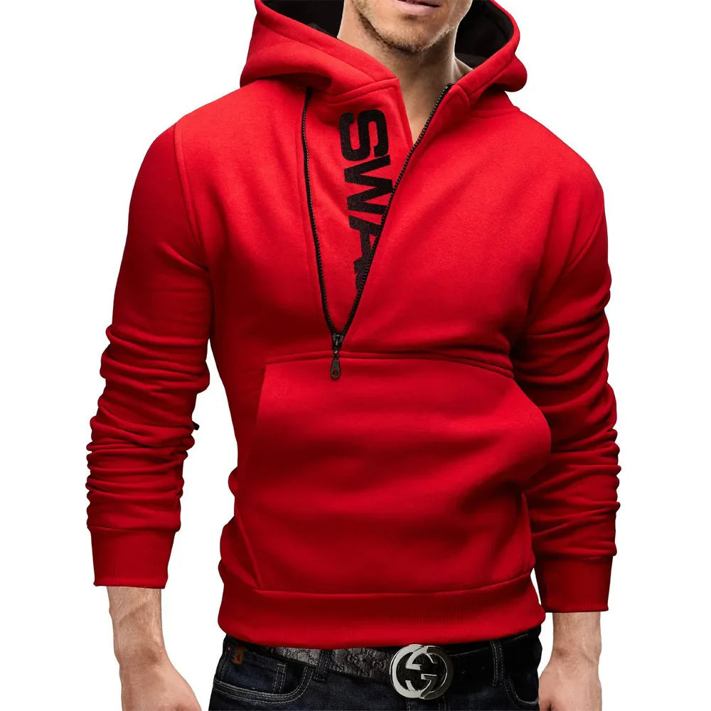 Men's Slim Fit Hoodie with Zipper Pocket – Casual Polka Dot Print Sweatshirt for Autumn & Winter