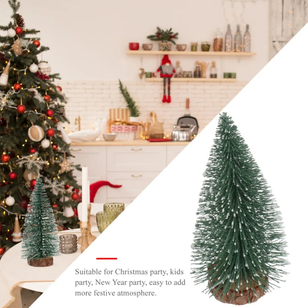 Snow-Kissed Mini Pine — Desktop Christmas Tree with Natural Wood Base (10–40 cm), Cozy Winter Decor for Home, Office & Parties