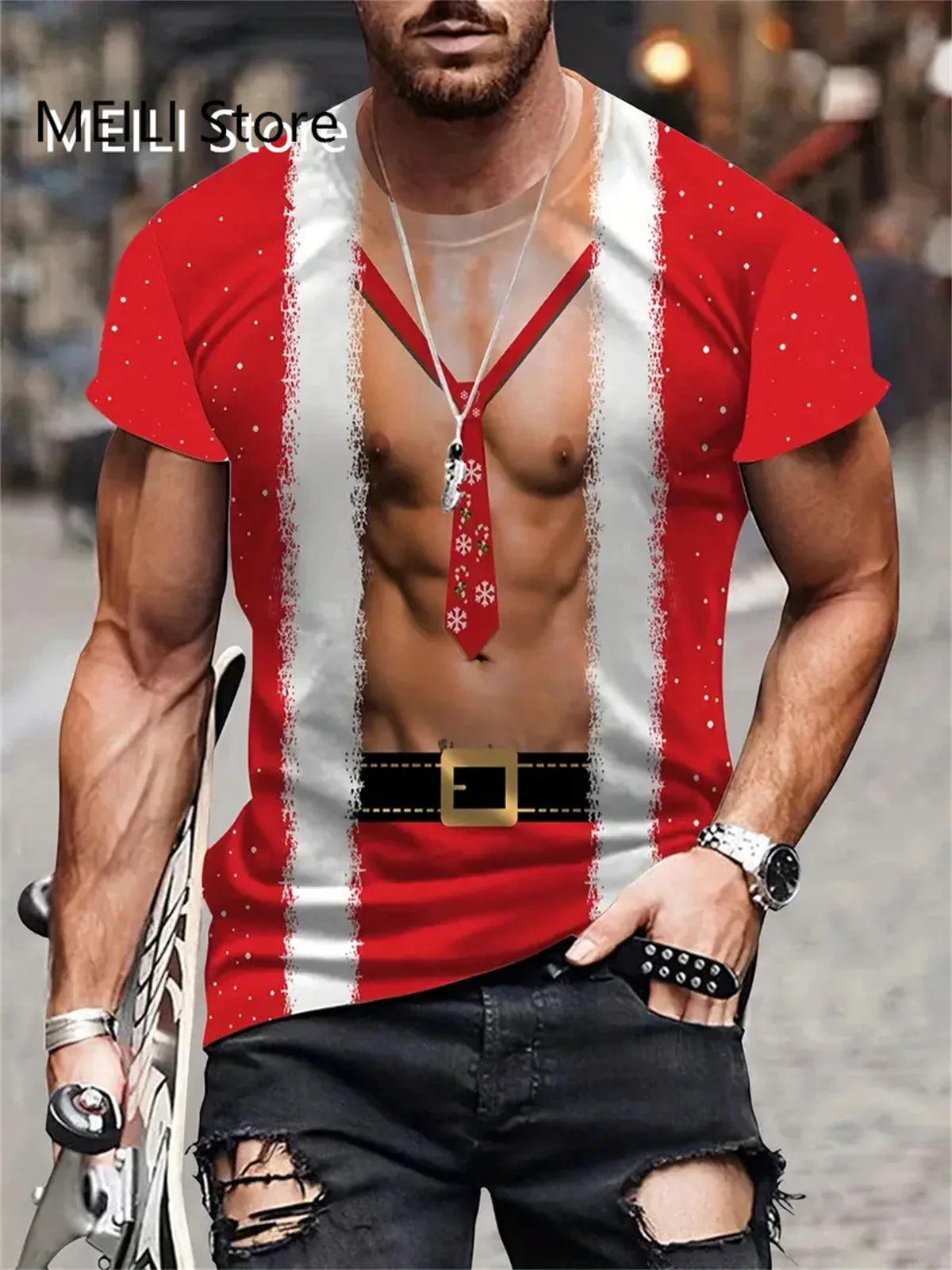Santa’s Outlaw 3D Christmas Graphic T-Shirt – Holiday Havoc Edition