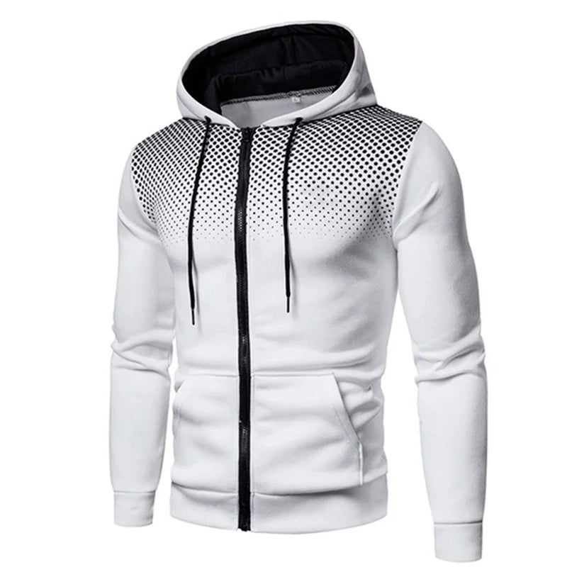 Men's Slim Fit Hoodie with Zipper Pocket – Casual Polka Dot Print Sweatshirt for Autumn & Winter