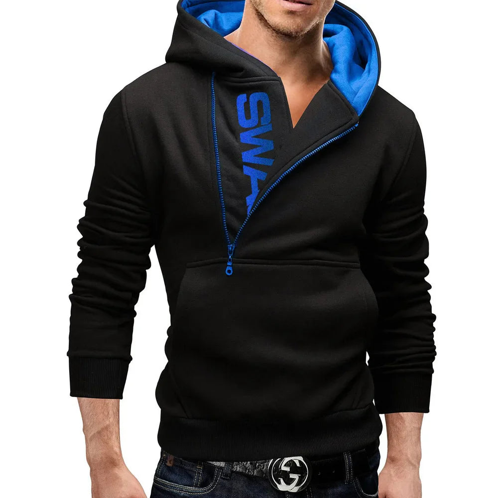 Men's Slim Fit Hoodie with Zipper Pocket – Casual Polka Dot Print Sweatshirt for Autumn & Winter