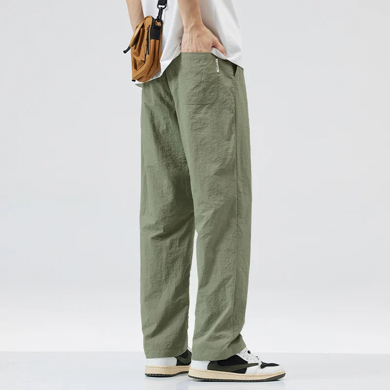 KUBRO Ice Silk Men’s Summer Power Pants – Breathable Black & Gray Business Casual Straight-Leg Sweatpants