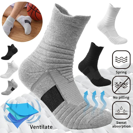 2 Pairs Anti-Slip Football & Basketball Socks - Breathable, Deodorizing Cotton Crew Socks for Men & Women