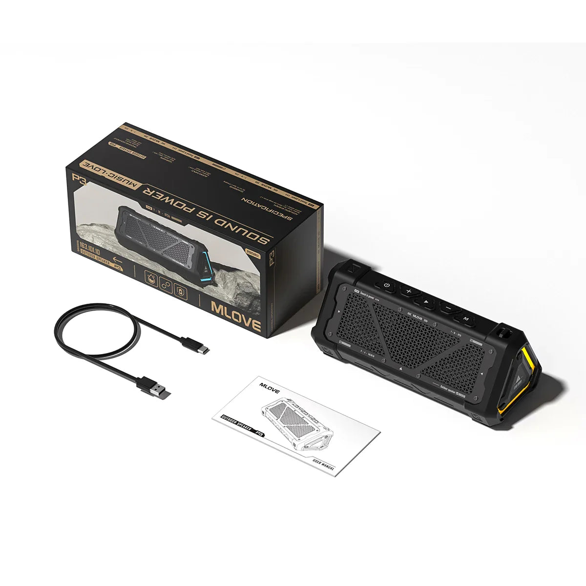 Easy To Use, MLOVE P3 Outdoor Bluetooth Speaker, 40W Power, IPX7 Waterproof, Bluetooth 5.3, RGB Light, Micro SD Card, Stereo Sound