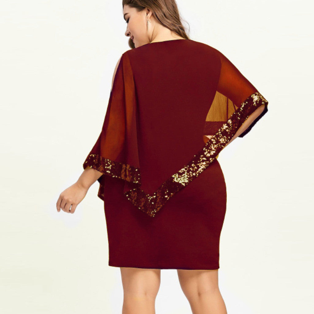 Women’s Sequined Chiffon Asymmetric Dress | Gothic Party Mini Dress With Cold Shoulder & Rockstar Shine