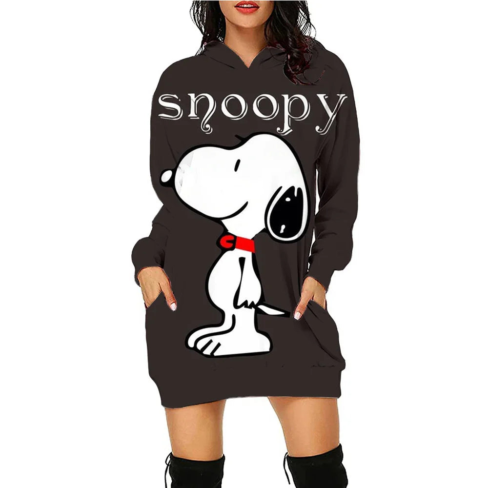 Snoopy Women’s Hoodie Dress – Y2K Streetwear 3D Cartoon Pullover Winter Fashion