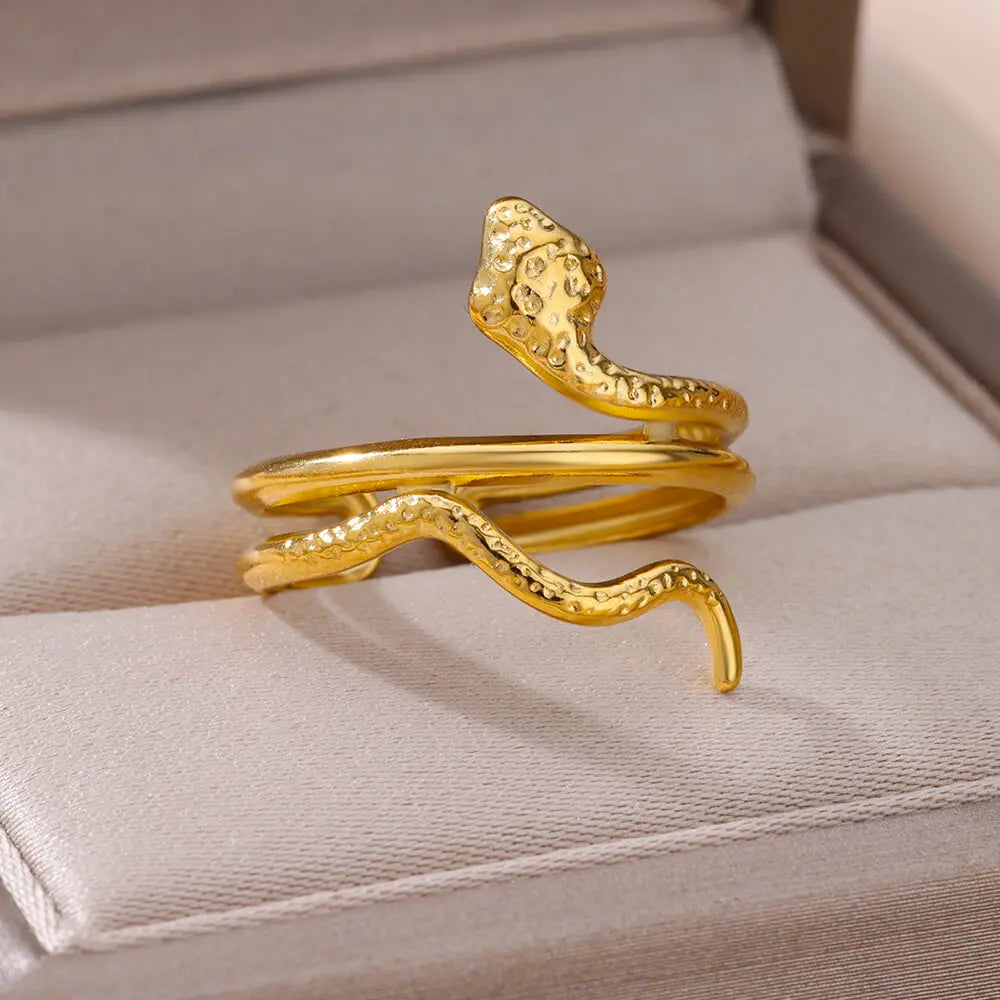 Golden Serpent Coil Ring — Gothic 18K Shine, Stainless Bite, Unisex Power Charm (Christmas Limited Edition)