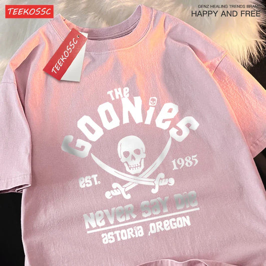 The Goonies “Never Say Die” Street Style Tee – Retro Crewneck Cotton Shirt for Hardcore Fans &amp; Ride-Or-Die Couples