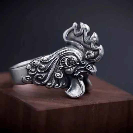 THOOBO! Rooster Royale Adjustable Ring — Vintage Grit, Bold Luck, All-Day Flex (WQ040)