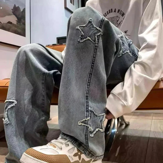 Riot Stitches 5689 – Y2K Metalhead Star-Spliced Jeans for Street-Legends & Late-Night Vandals