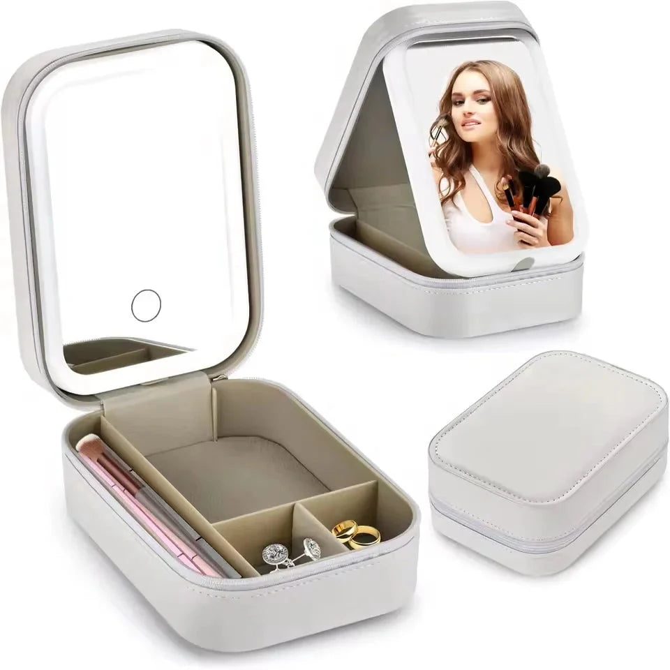 THOOBO! GlowVault Rechargeable LED Makeup Mirror Travel Case – 3-Color Light, Smart Cosmetic Storage Box, Ultra-Portable Beauty Companion