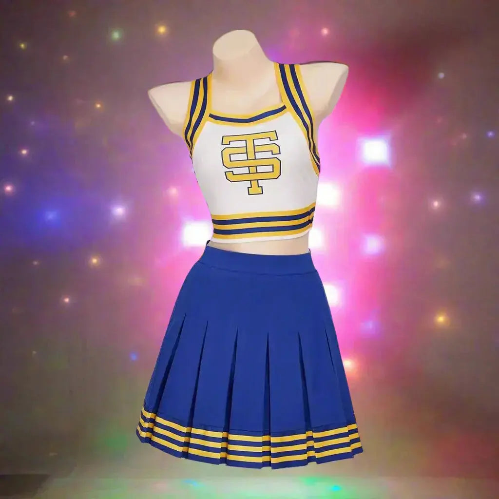 Swift Taylor Cheerleader Uniform Halloween Cosplay Costume – Blue & White Dance Cheerleading Dress Suit for Women