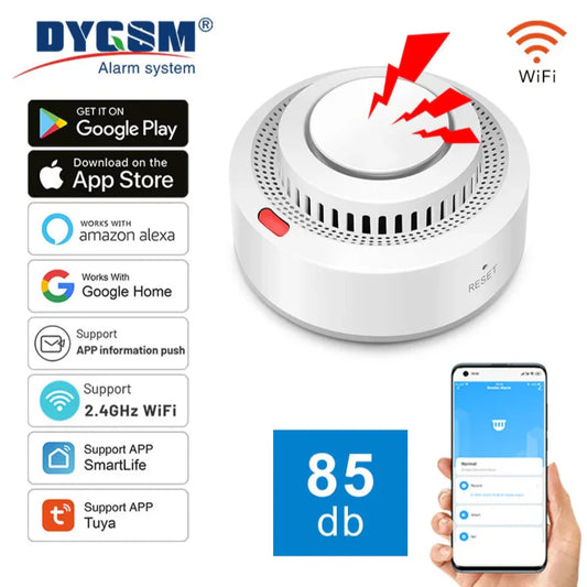 WiFi Smoke Detector — Dual-Mode Smart DYGSM Tuya Fire Alarm with 85dB Siren, Real-Time Alerts & Military-Grade Reliability