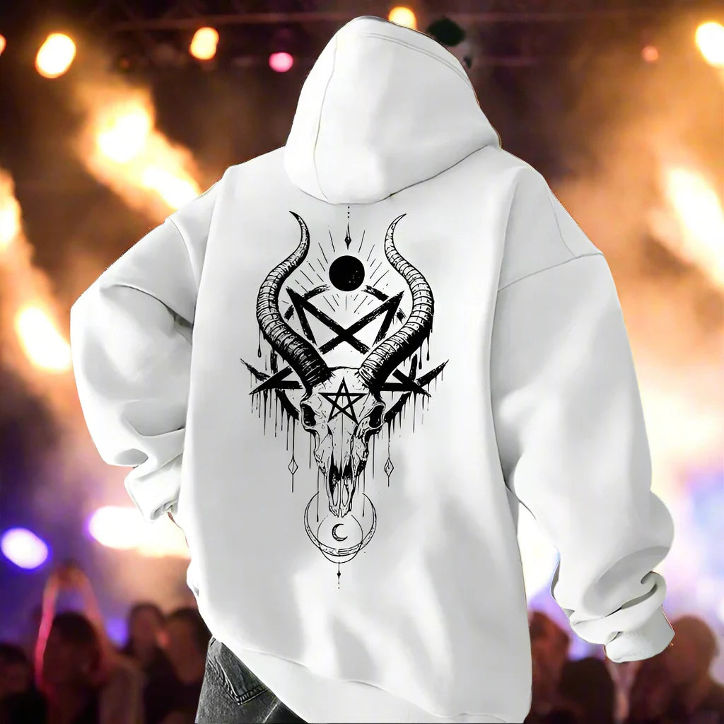 Gothic Demonic Face Hoodie – 666 Inverted Cross Streetwear Pullover For Men Autumn Winter