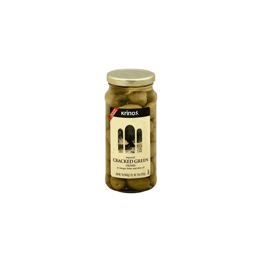 KRINOS Cracked Green Olives - 16oz |Greek Handpicked Olives|Appetizers