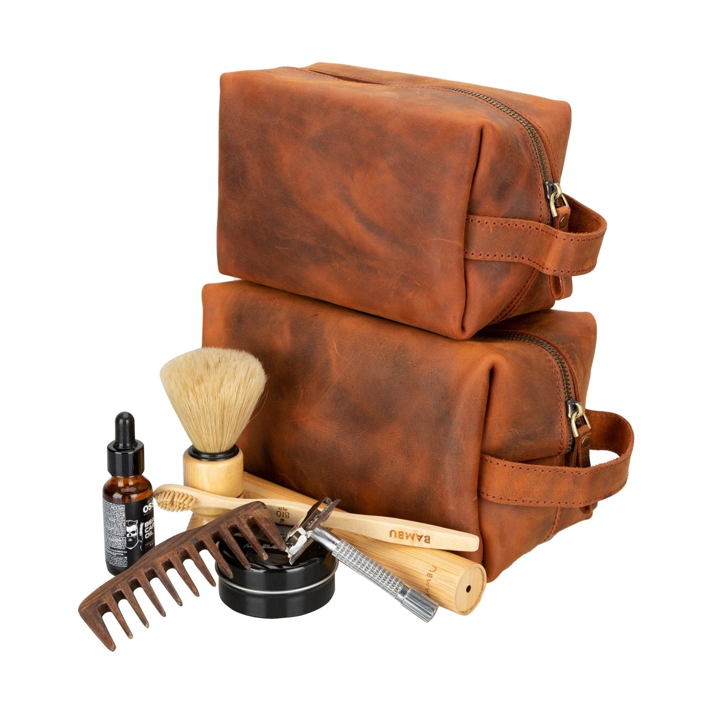 Oswego Men's Leather Dopp Kit & Small Travel Handbag