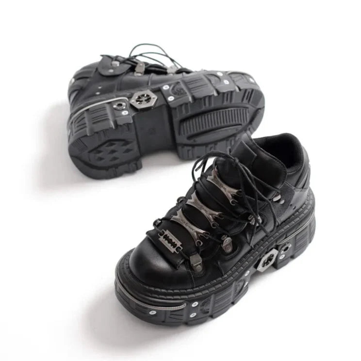 Women’s Platform Heavy Metal Punk Daddy Shoes – Super High Heel Lace-Up Boots for Maximum Height