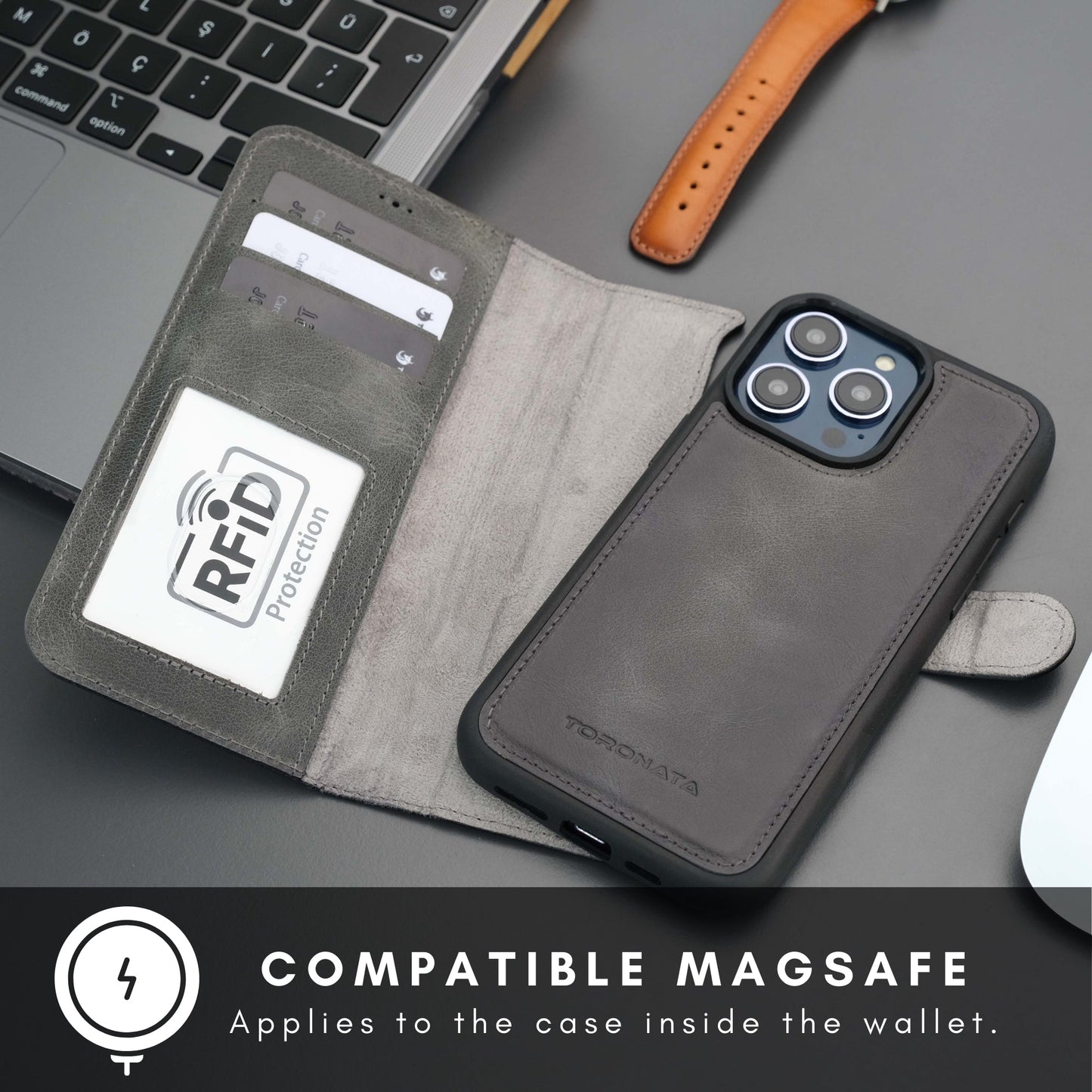 Casper Leather iPhone 15 Pro Max Wallet Case | Detachable MagSafe Compatible RFID Protection