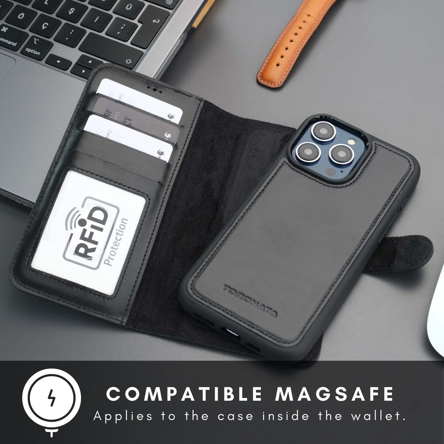 Casper Leather iPhone 15 Pro Wallet Case | Detachable MagSafe Compatible RFID Protection
