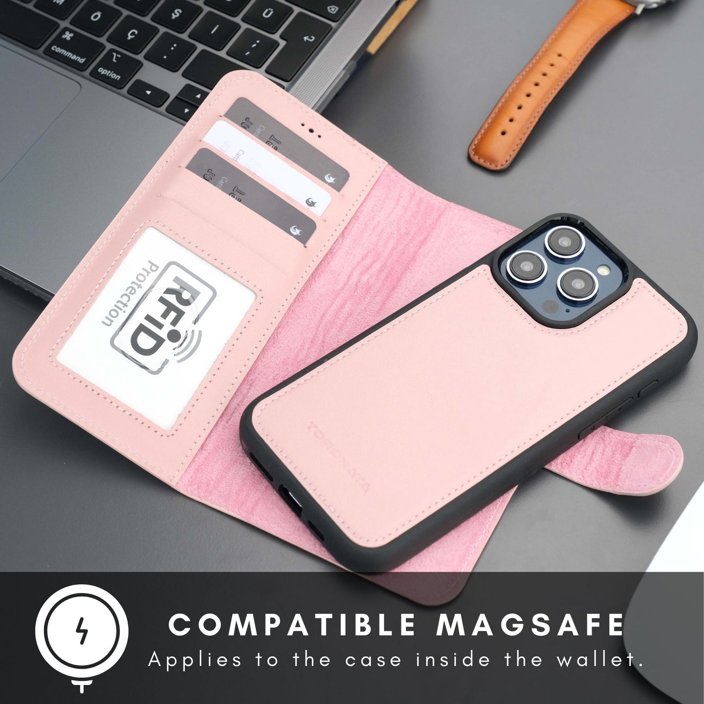 Casper Leather iPhone 15 Pro Wallet Case | Detachable MagSafe Compatible RFID Protection