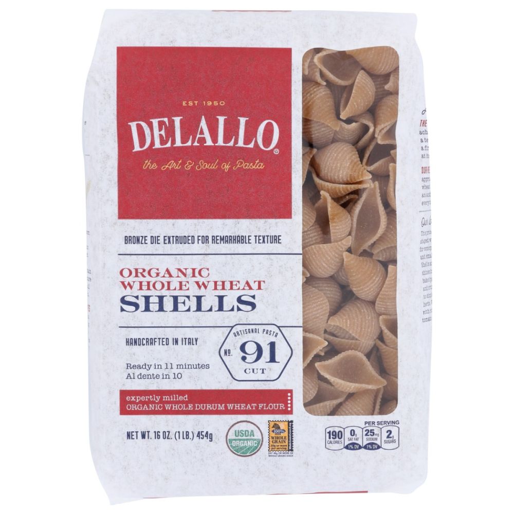 DELALLO: Organic Whole Wheat Pasta Shells, 16 oz