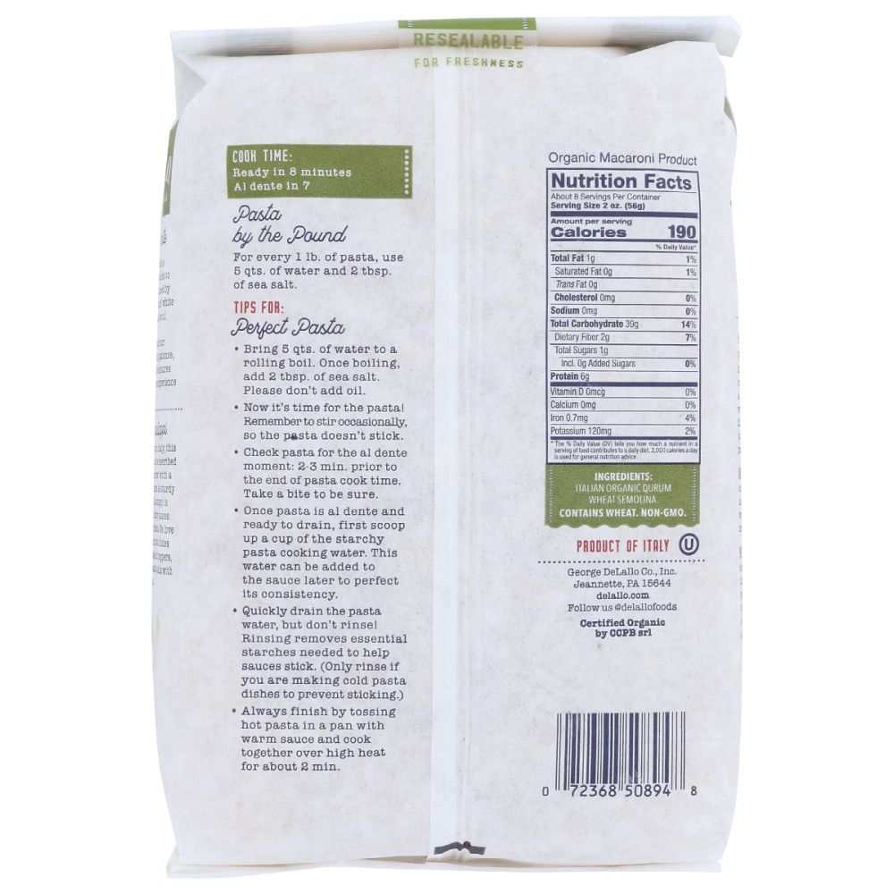 DELALLO: Organic Cavatappi Pasta, 1 lb