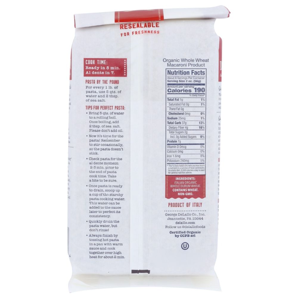 DELALLO: Whole Wheat Orzo Pasta, 16 oz