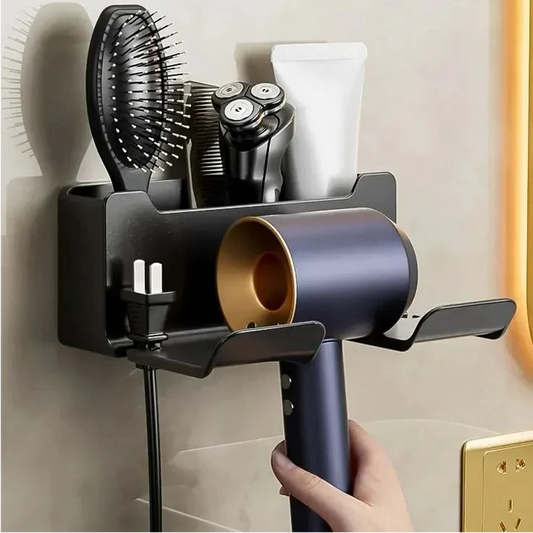 Hands-Free Hair Hero – Wall-Mounted Hair Dryer & Straightener Organizer With No-Drill Magic Grip (Black/White)