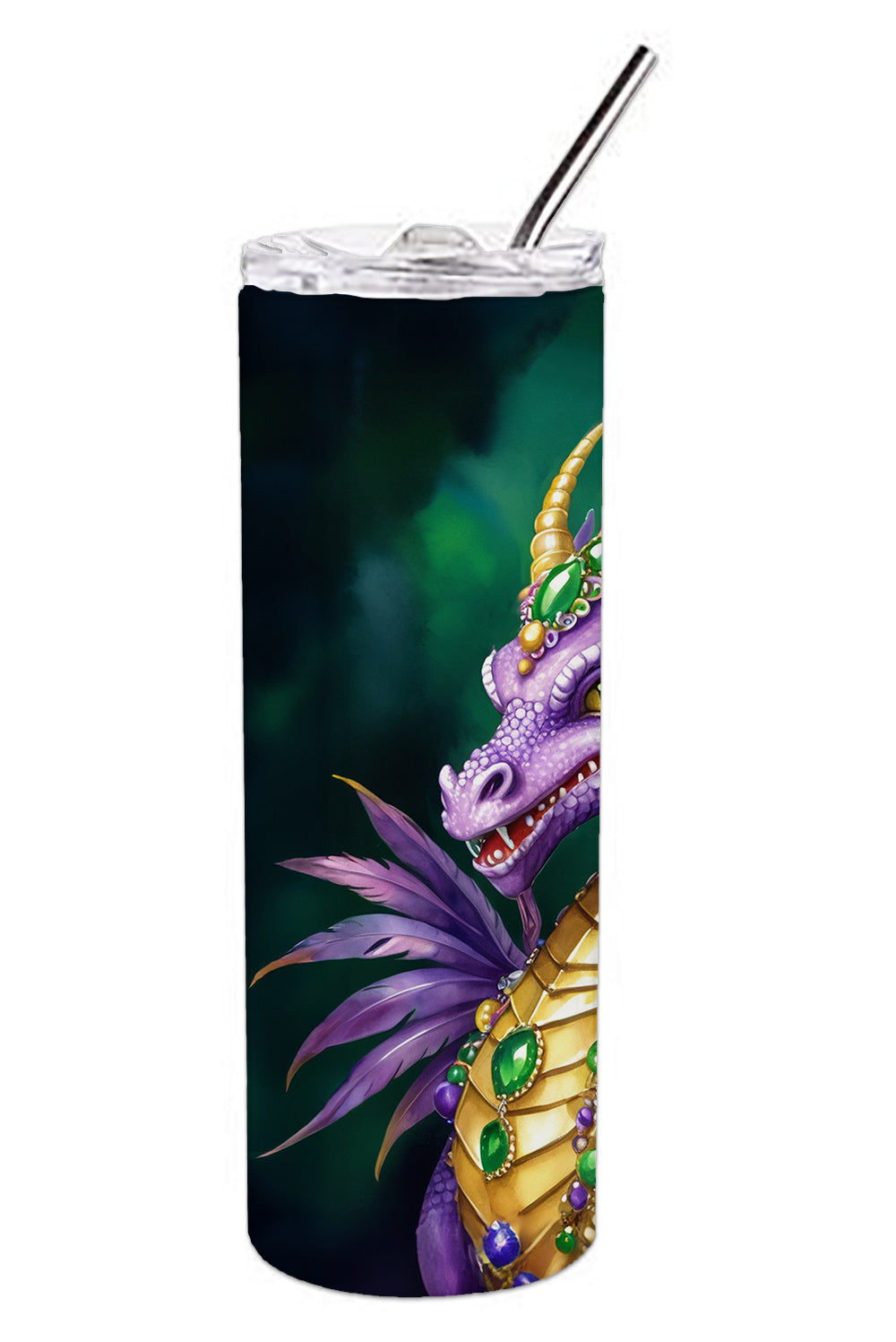 Dragon King of Mardi Gras Stainless Steel Skinny Tumbler Vacuum Double Walled Reusable Insulated Tumbler Travel Cup for Coffee Cocktails Gift with Lid, 20 oz