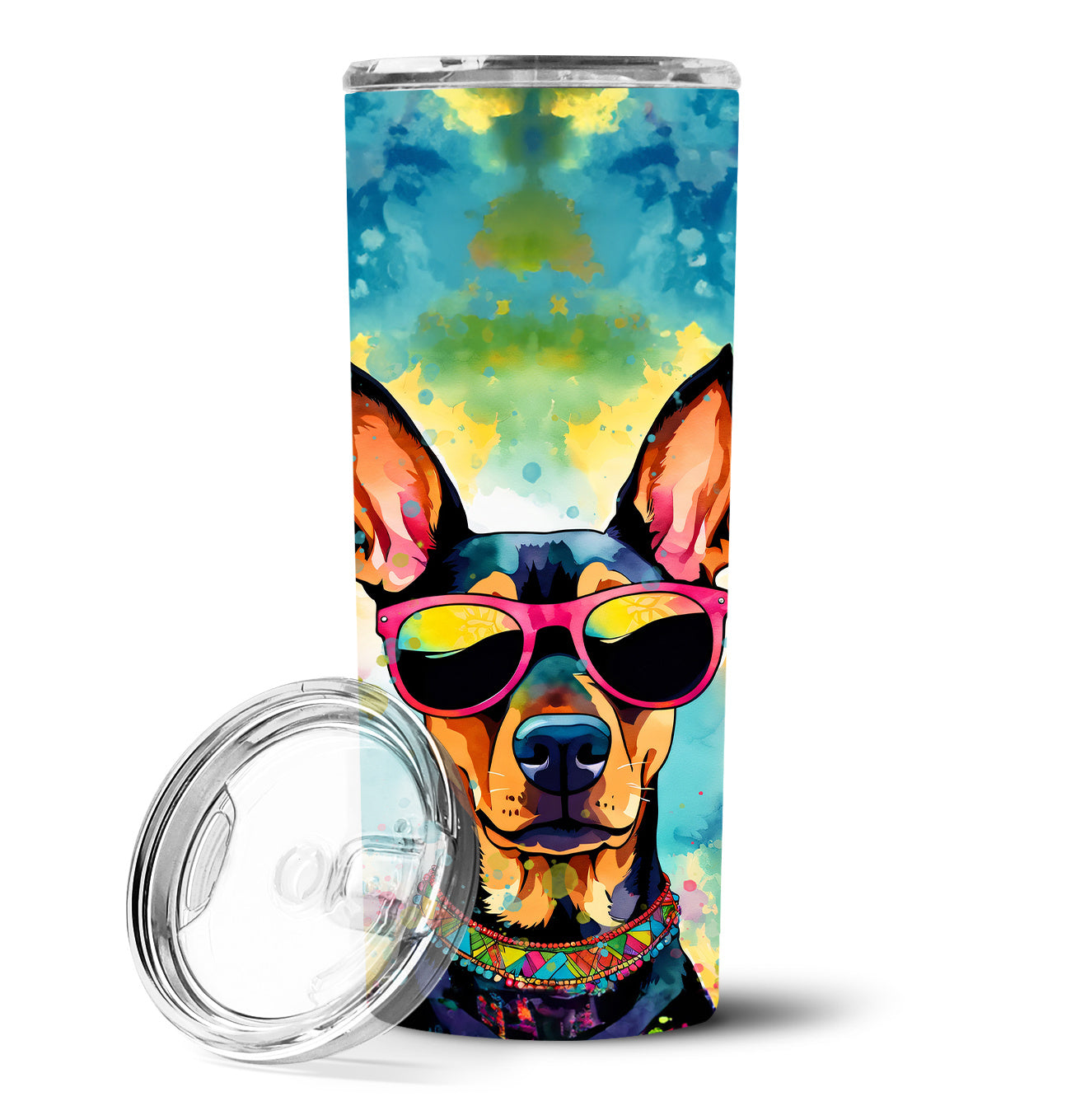 Doberman Pinscher Hippie Dawg Stainless Steel Skinny Tumbler Vacuum Double Walled Reusable Insulated Tumbler Travel Cup for Coffee Cocktails Gift with Lid, 20 oz