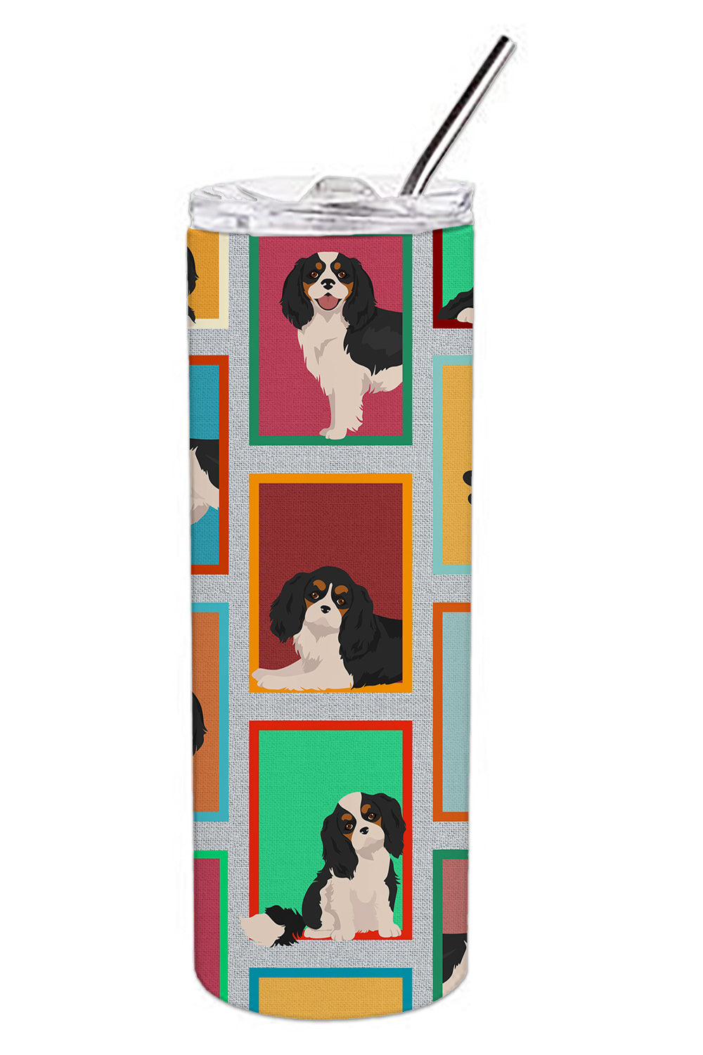 Lots of Tricolor Cavalier Spaniel Stainless Steel Skinny Tumbler Vacuum Double Walled Reusable Insulated Tumbler Travel Cup for Coffee Cocktails Gift with Lid, 20 oz