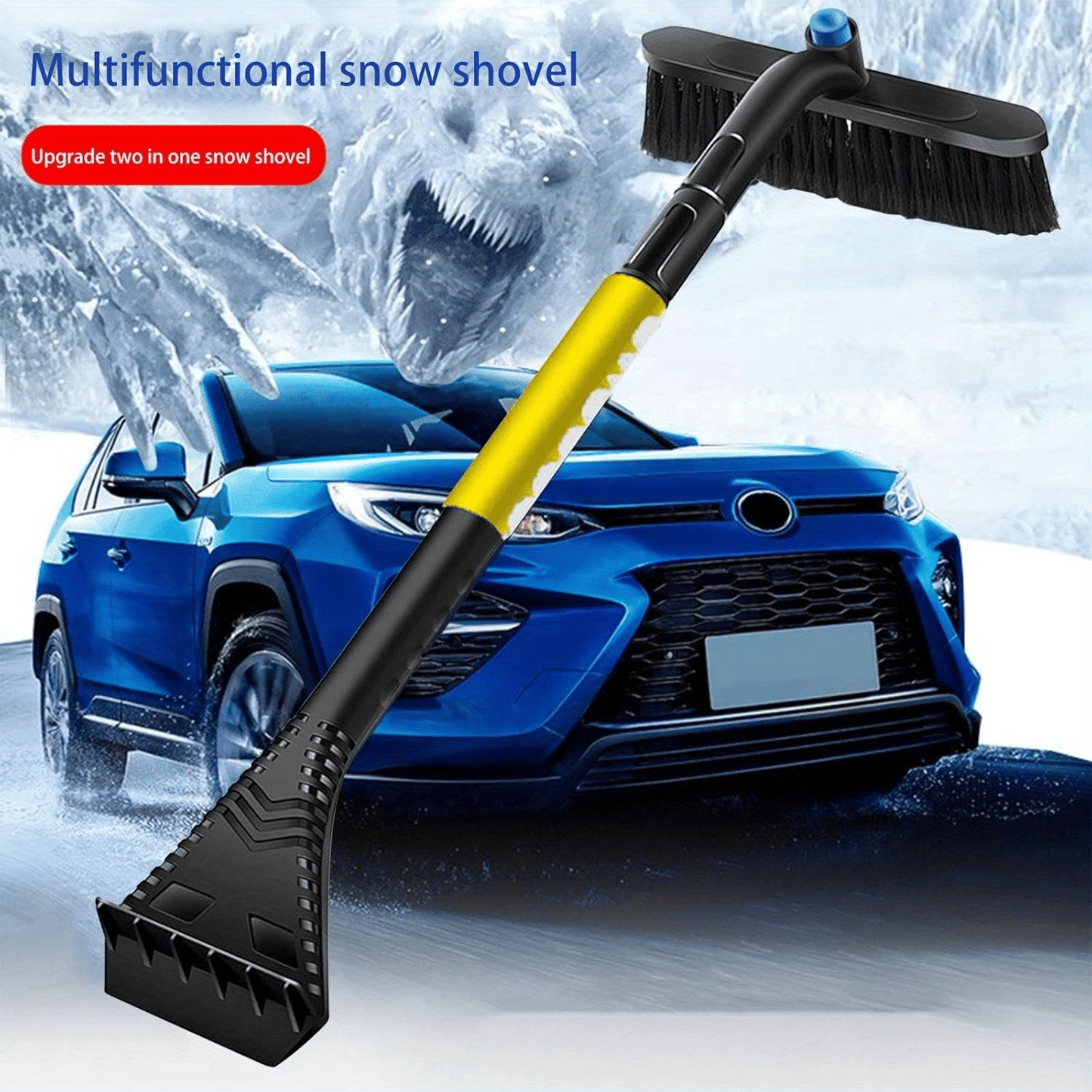 26 Inch 3in1 Car Extendable Snow Ice Scraper & Brush for Car SUV Trucks, Detachable No Scratch Ice Scraper with Ergonomic Foam Grip Pivoting PVC Brush Head for Car Windshield PVC Brush