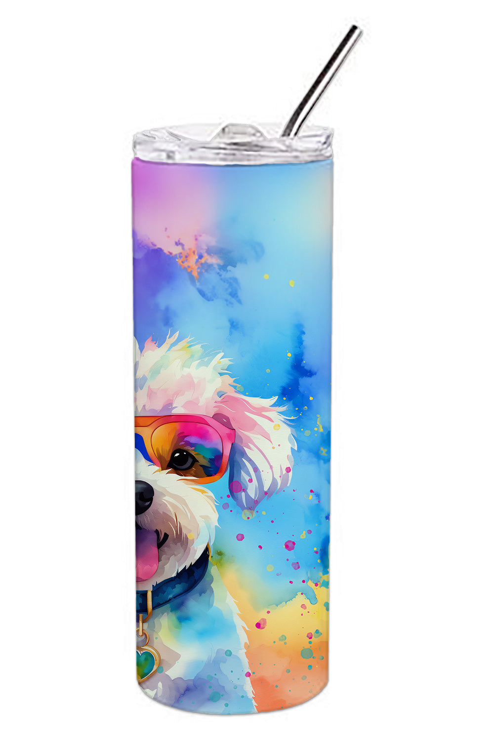 Bichon Frise Hippie Dawg Stainless Steel Skinny Tumbler Vacuum Double Walled Reusable Insulated Tumbler Travel Cup for Coffee Cocktails Gift with Lid, 20 oz