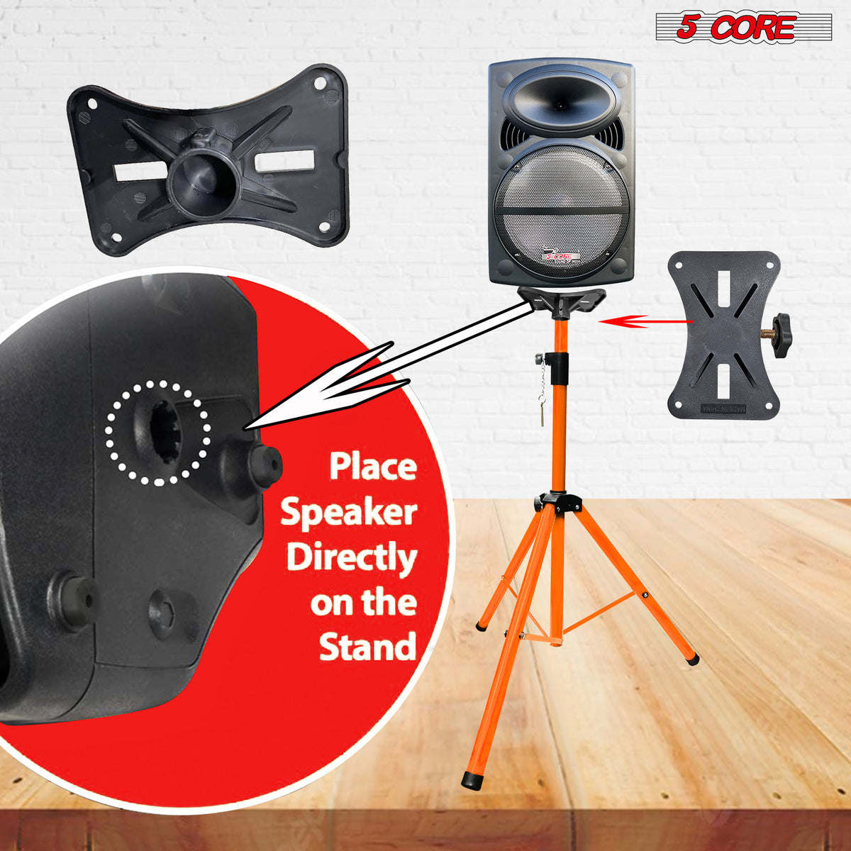 5 Core Speaker Stand Tripod Floor Tall Adjustable Up to 72 Inch DJ Studio Monitor Stands Pole Mount - SS ECO ORG WOB