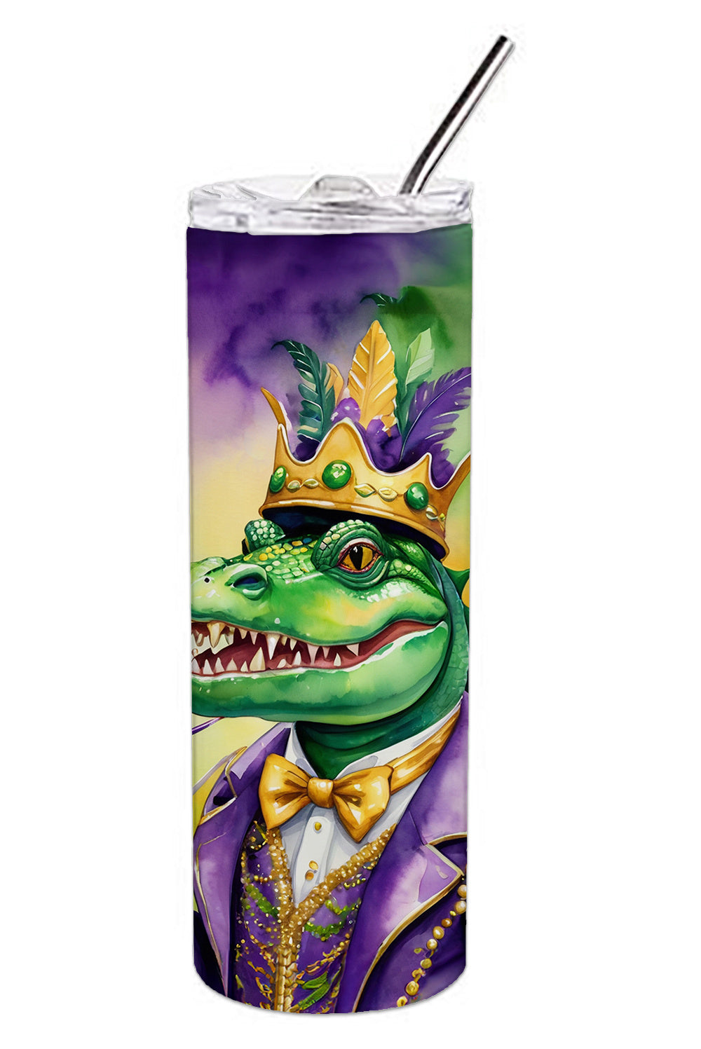 Alligator King of Mardi Gras Stainless Steel Skinny Tumbler Vacuum Double Walled Reusable Insulated Tumbler Travel Cup for Coffee Cocktails Gift with Lid, 20 oz