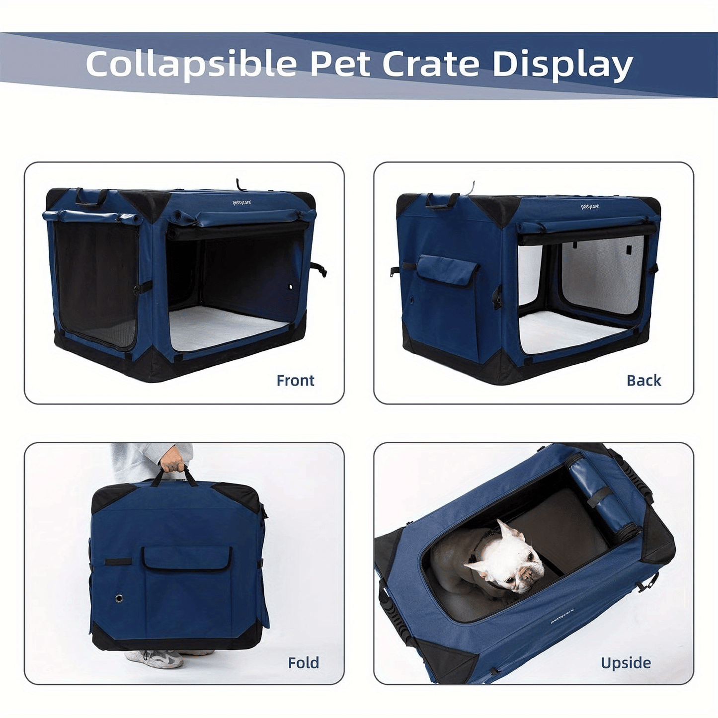 Dog Crate with Curtains, Travel Dog Crate for Airflow and Calm, Soft Pet Dog Kennel with Portable Bag and More Chew Proof Mesh, Indoor Outdoor, Navy Blue+4 Door Curtains